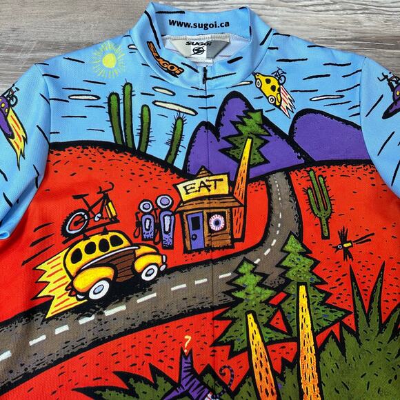 Vintage Sugoi Cycling Jersey L Road Trip UFO Print Zip Up Tech Tee Canada - Picture 3 of 7